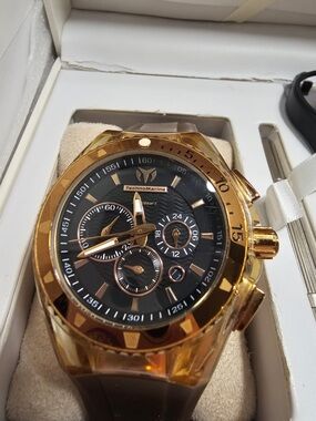 TechnoMarine Cruise Original Star Gold Tone Chrono Watch Set With Extra Strap